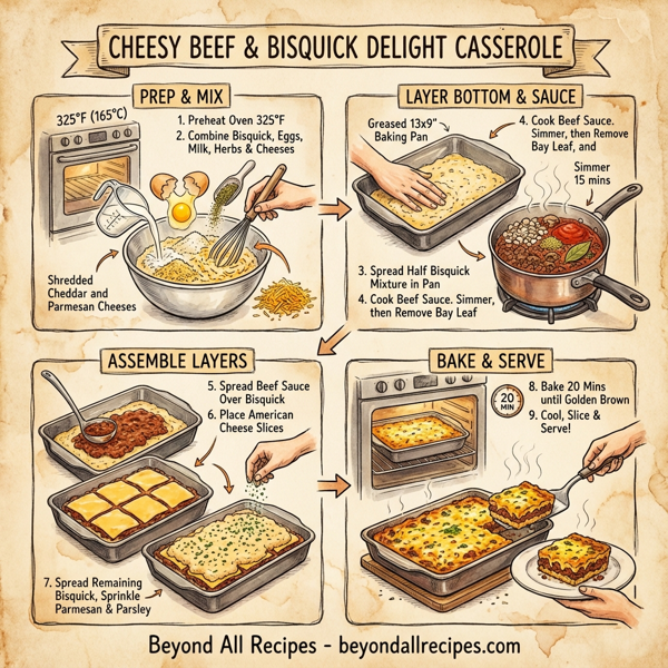 Cheesy Beef and Bisquick Delight Casserole instructions