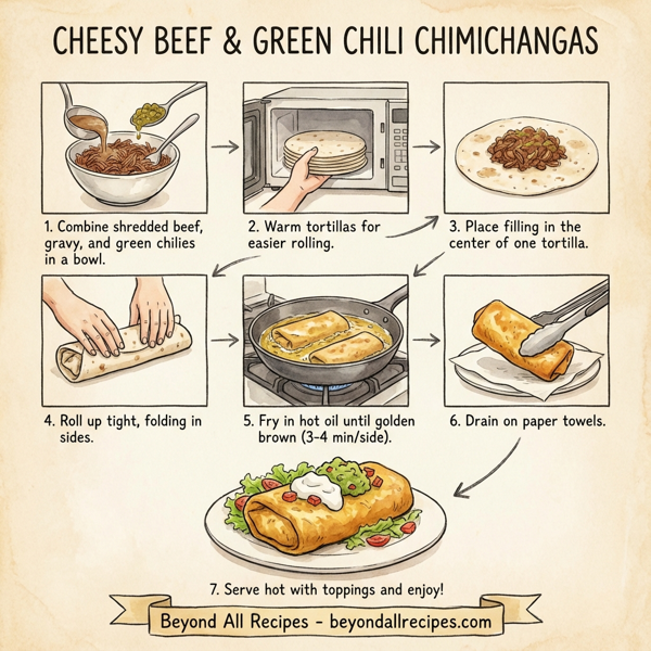 Cheesy Beef and Green Chili Chimichangas instructions