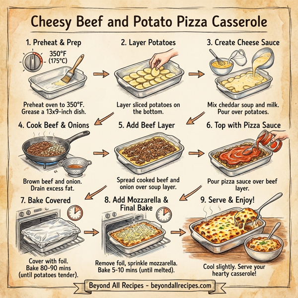 Cheesy Beef and Potato Pizza Casserole instructions