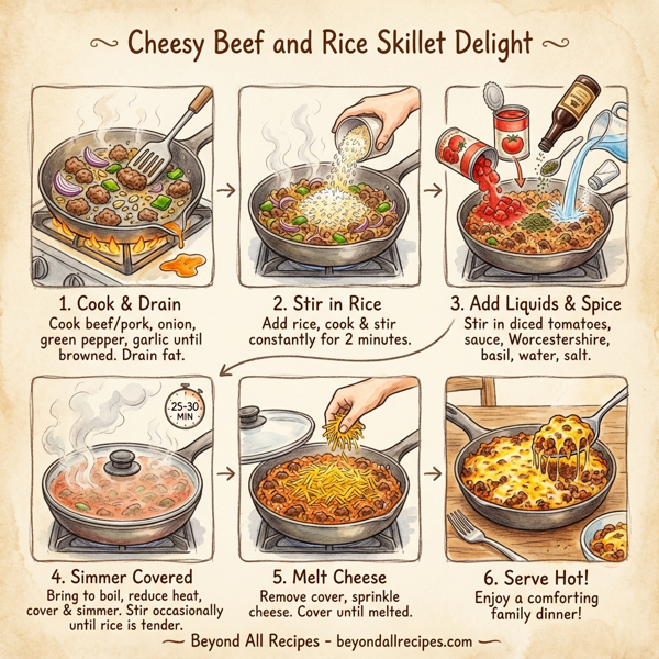 Cheesy Beef and Rice Skillet Delight instructions