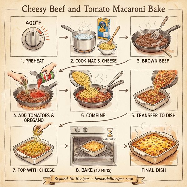 Cheesy Beef and Tomato Macaroni Bake instructions