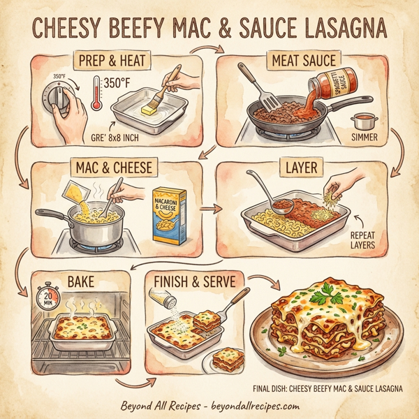 Cheesy Beefy Mac & Sauce Lasagna instructions