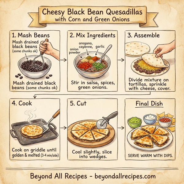 Cheesy Black Bean Quesadillas with Corn and Green Onions instructions