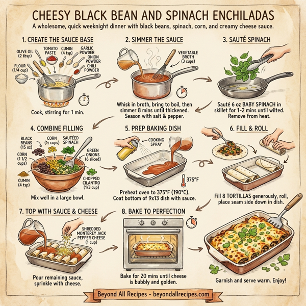 Cheesy Black Bean and Spinach Enchiladas instructions