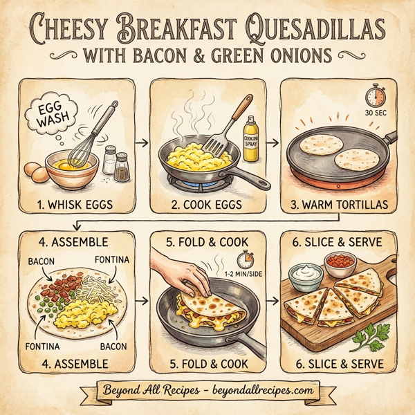 Cheesy Breakfast Quesadillas with Bacon and Green Onions instructions