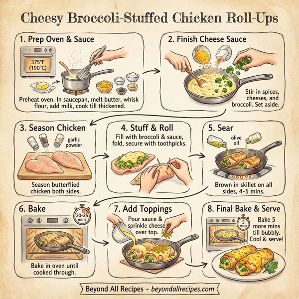 Cheesy Broccoli-Stuffed Chicken Roll-Ups instructions