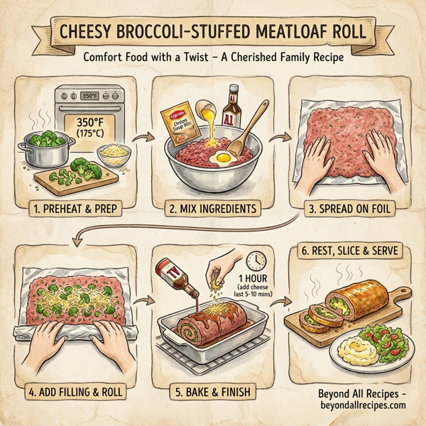 Cheesy Broccoli-Stuffed Meatloaf Roll instructions