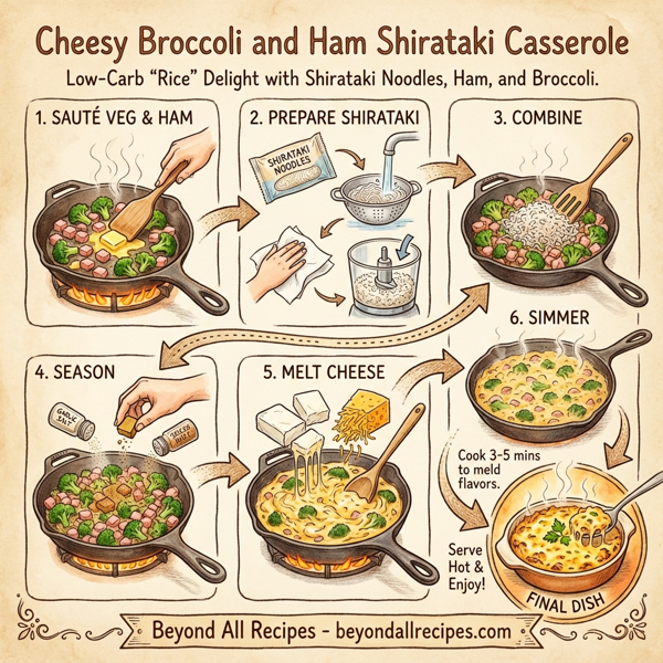 Cheesy Broccoli and Ham Shirataki Casserole instructions