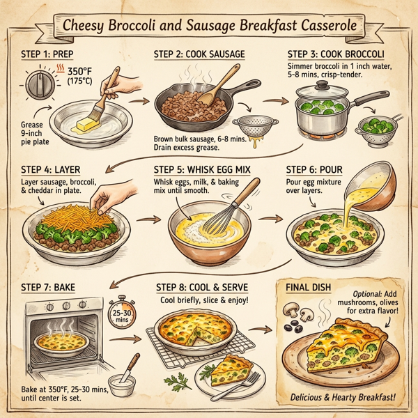 Cheesy Broccoli and Sausage Breakfast Casserole instructions