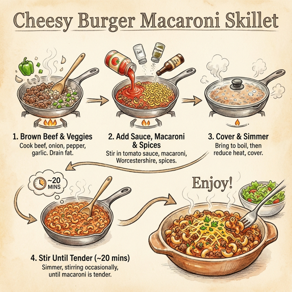Cheesy Burger Macaroni Skillet instructions