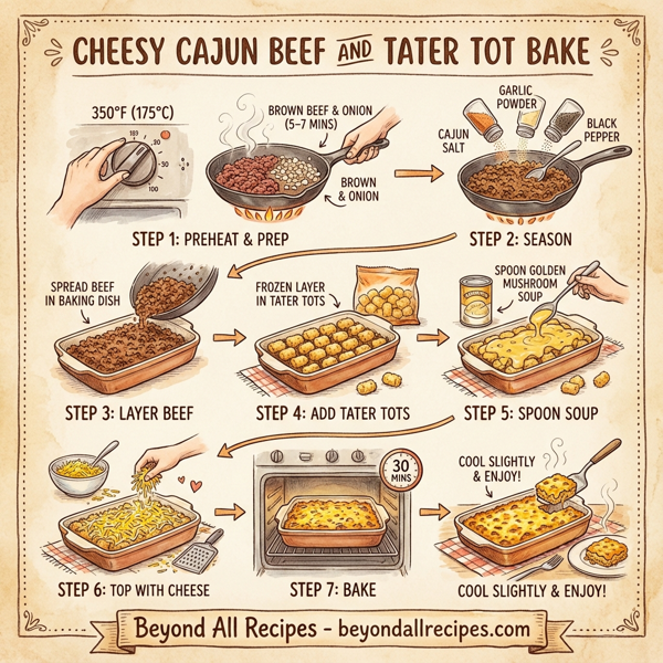Cheesy Cajun Beef and Tater Tot Bake instructions