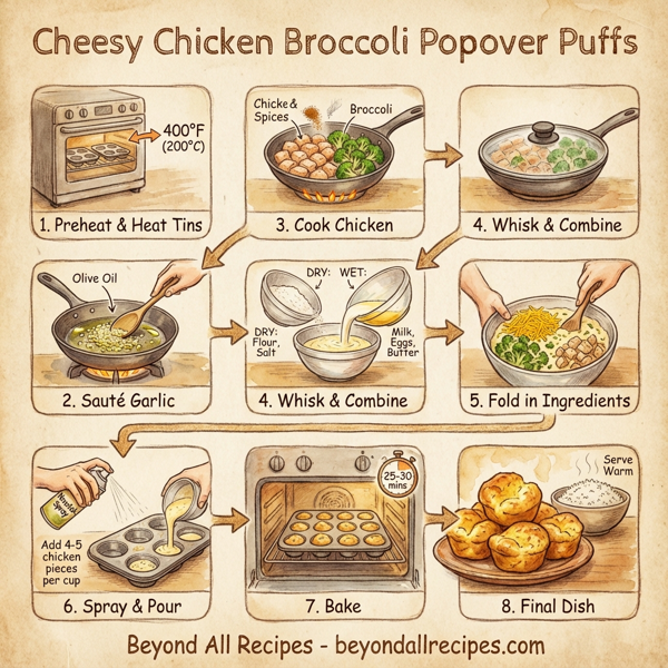 Cheesy Chicken Broccoli Popover Puffs instructions