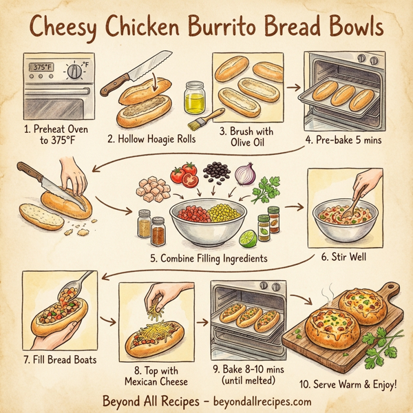 Cheesy Chicken Burrito Bread Bowls instructions