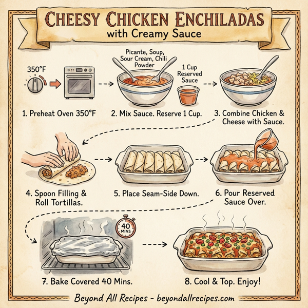 Cheesy Chicken Enchiladas with Creamy Sauce instructions