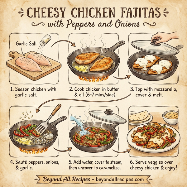 Cheesy Chicken Fajitas with Peppers and Onions instructions