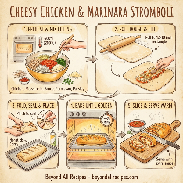 Cheesy Chicken & Marinara Stromboli instructions