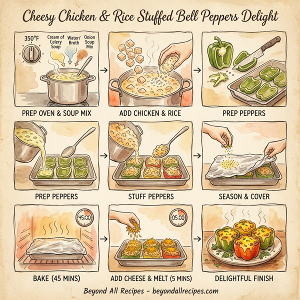 Cheesy Chicken & Rice Stuffed Bell Peppers Delight instructions