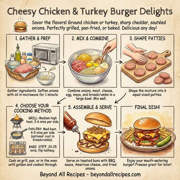 Cheesy Chicken & Turkey Burger Delights instructions