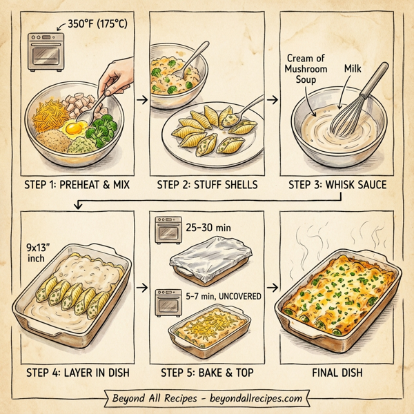 Cheesy Chicken and Broccoli Manicotti Bake instructions