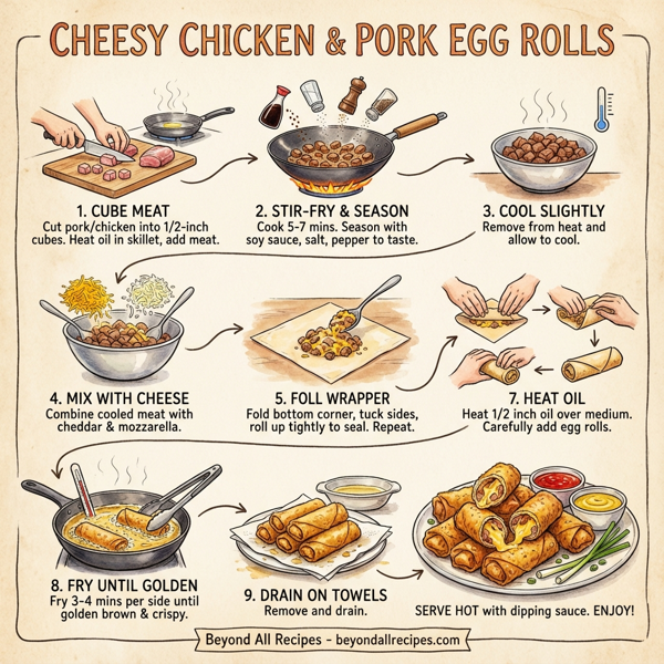 Cheesy Chicken and Pork Egg Rolls instructions