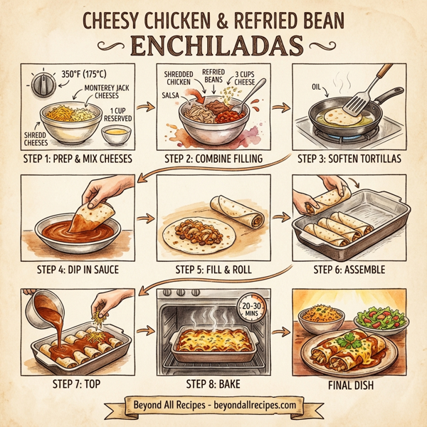 Cheesy Chicken and Refried Bean Enchiladas instructions