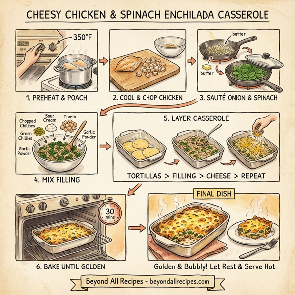 Cheesy Chicken and Spinach Enchilada Casserole instructions
