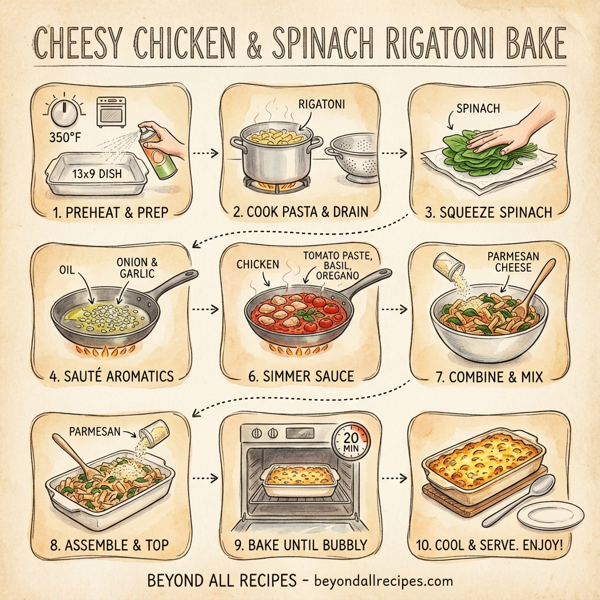 Cheesy Chicken and Spinach Rigatoni Bake instructions