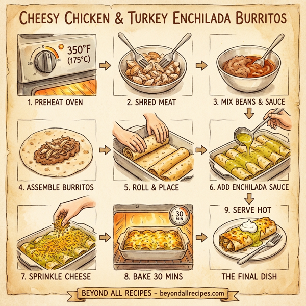 Cheesy Chicken and Turkey Enchilada Burritos instructions