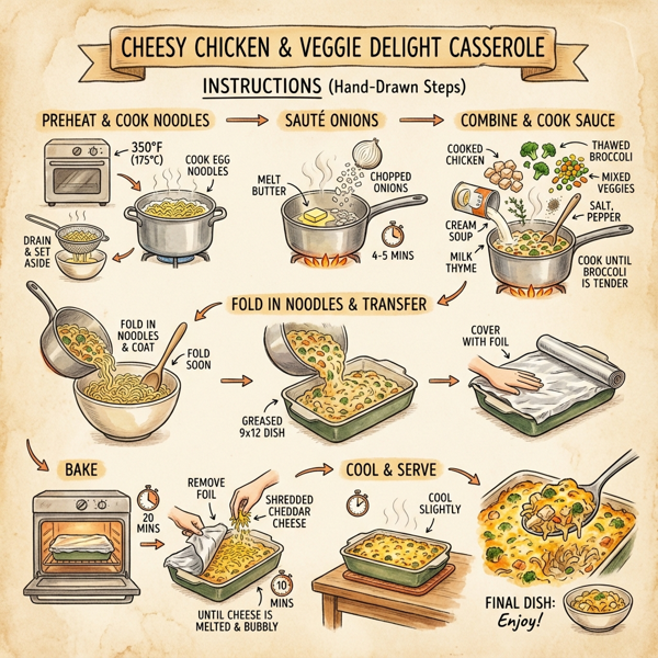 Cheesy Chicken and Veggie Delight Casserole instructions