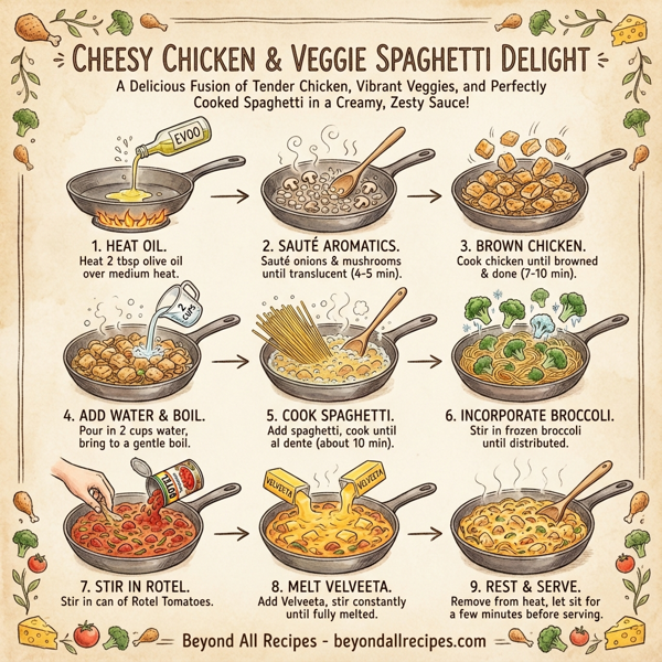 Cheesy Chicken and Veggie Spaghetti Delight instructions
