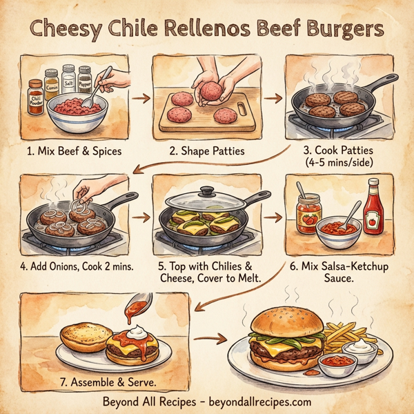 Cheesy Chile Rellenos Beef Burgers instructions