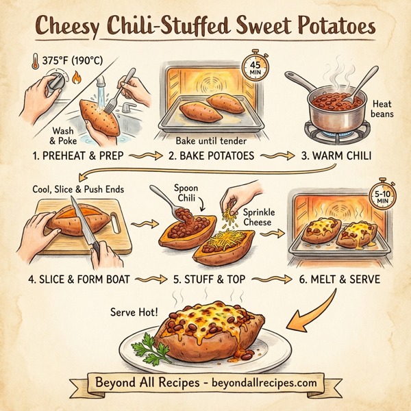 Cheesy Chili-Stuffed Sweet Potatoes instructions