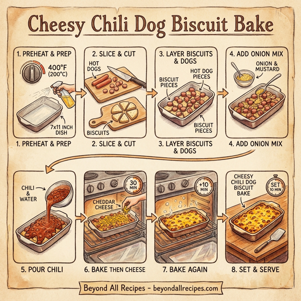 Cheesy Chili Dog Biscuit Bake instructions