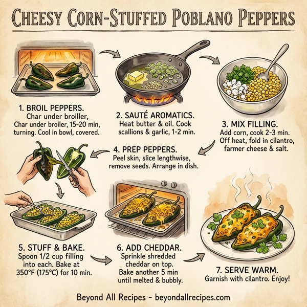 Cheesy Corn-Stuffed Poblano Peppers instructions