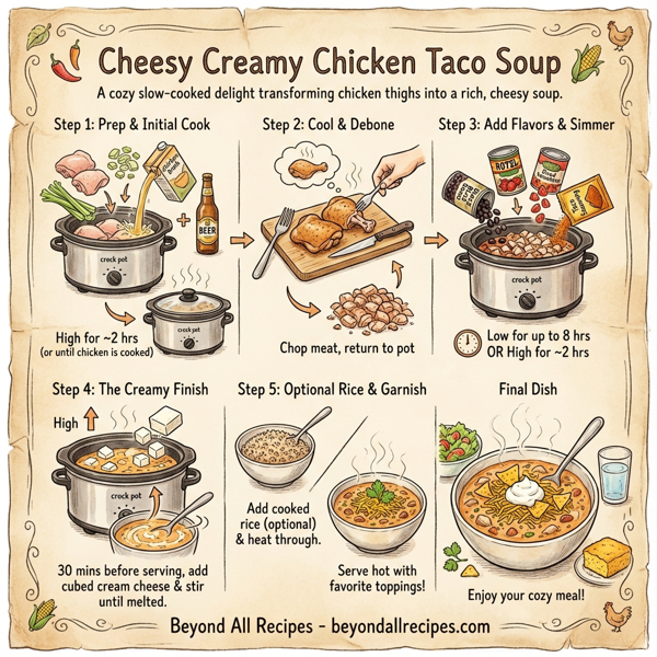 Cheesy Creamy Chicken Taco Soup instructions