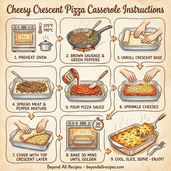 Cheesy Crescent Pizza Casserole instructions
