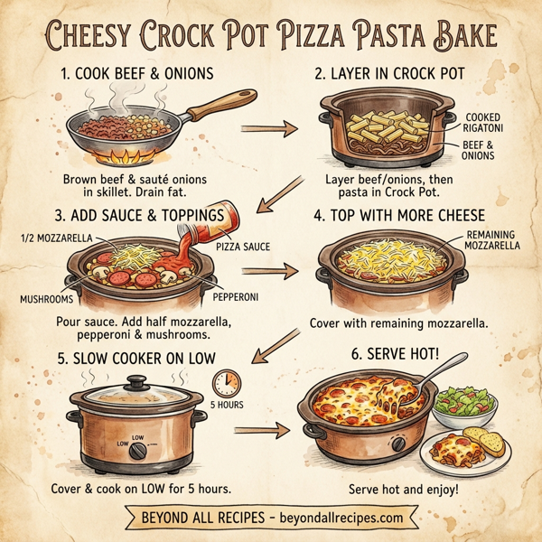Cheesy Crock Pot Pizza Pasta Bake instructions