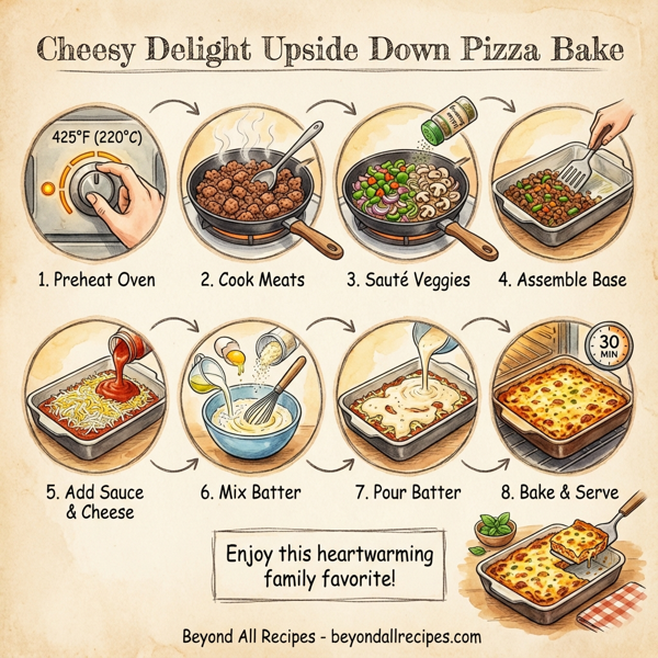 Cheesy Delight Upside Down Pizza Bake instructions