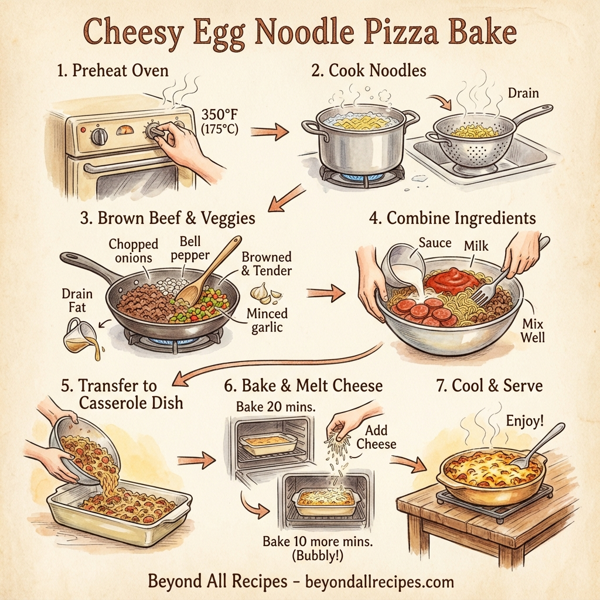Cheesy Egg Noodle Pizza Bake instructions