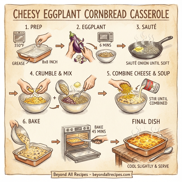 Cheesy Eggplant Cornbread Casserole instructions