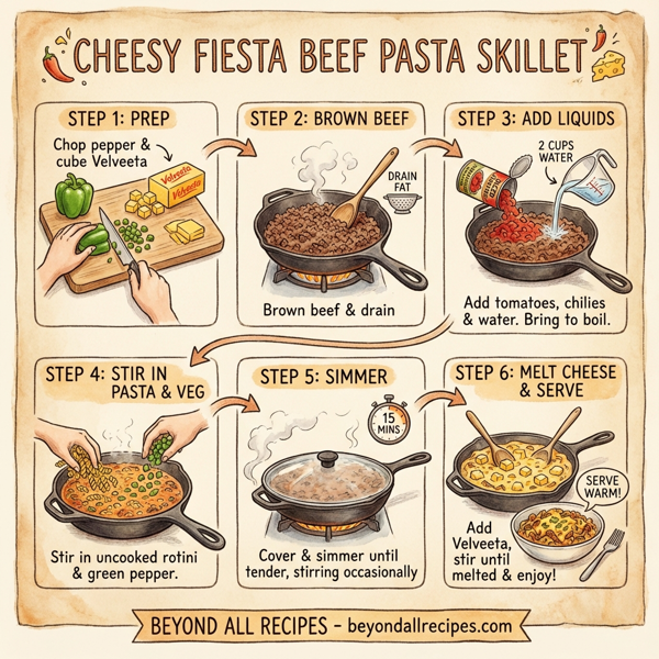 Cheesy Fiesta Beef Pasta Skillet instructions