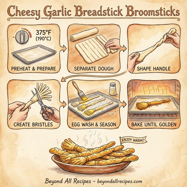Cheesy Garlic Breadstick Broomsticks instructions