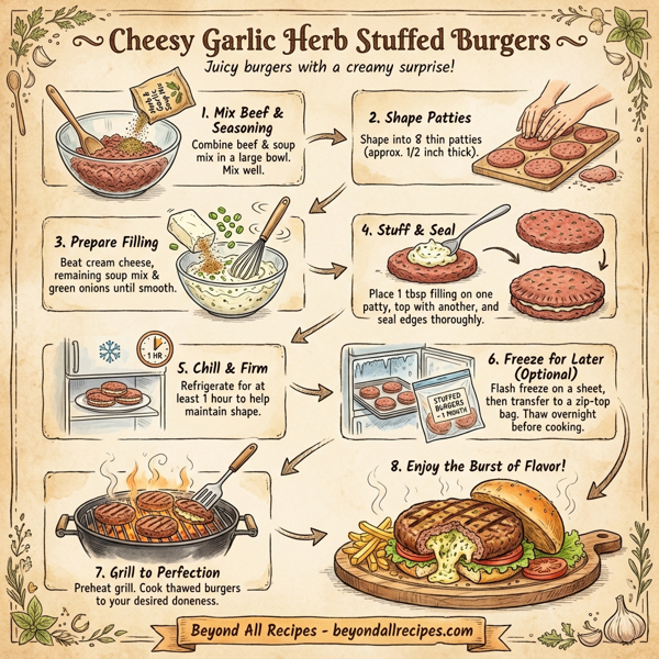Cheesy Garlic Herb Stuffed Burgers instructions