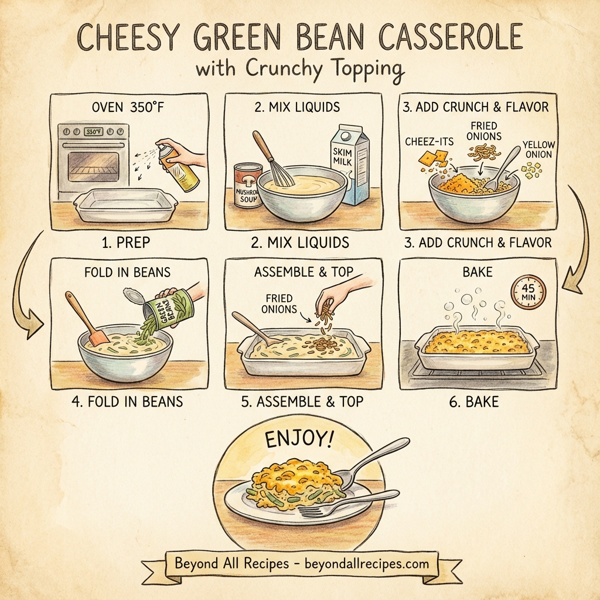 Cheesy Green Bean Casserole with Crunchy Topping instructions