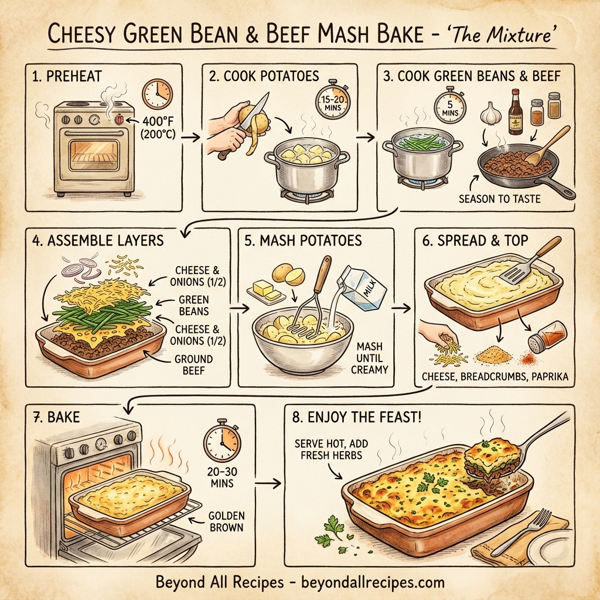 Cheesy Green Bean & Beef Mash Bake instructions
