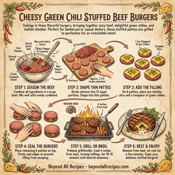 Cheesy Green Chili Stuffed Beef Burgers instructions