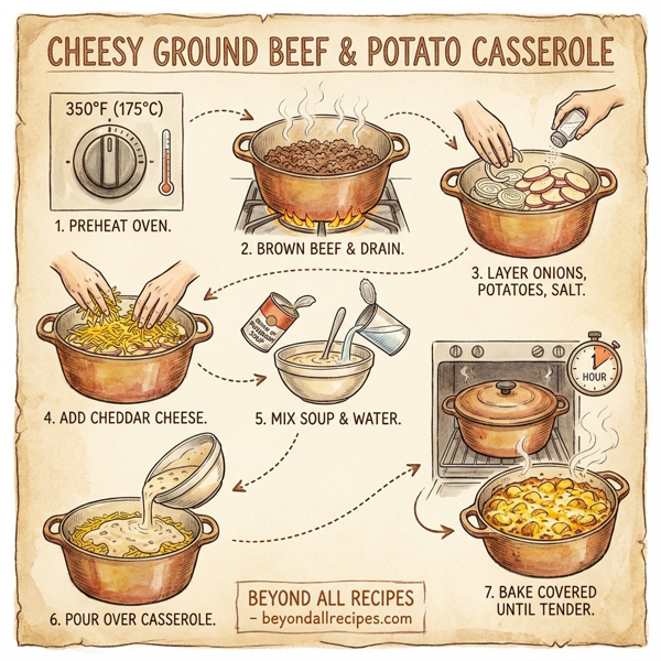 Cheesy Ground Beef and Potato Casserole instructions