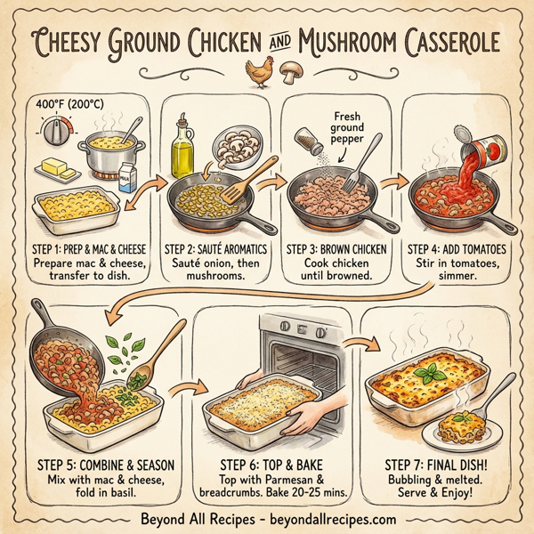 Cheesy Ground Chicken and Mushroom Casserole instructions