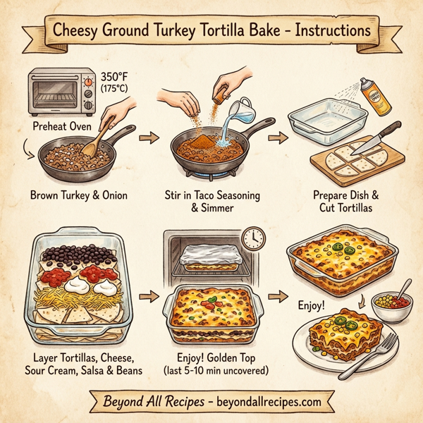 Cheesy Ground Turkey Tortilla Bake instructions