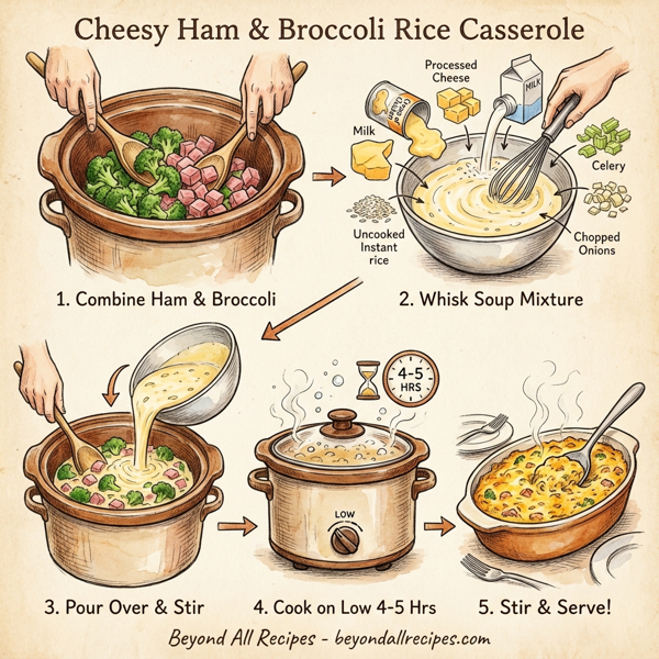 Cheesy Ham & Broccoli Rice Casserole instructions